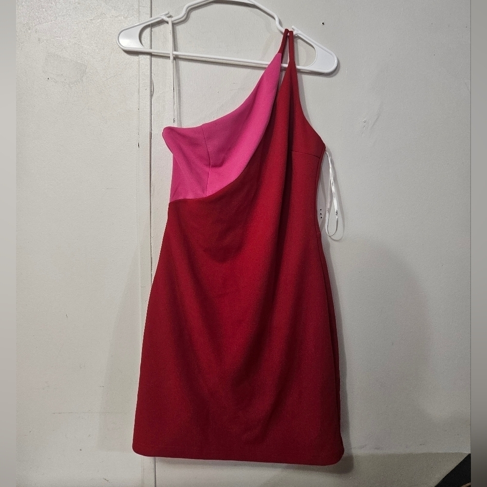 Lulus One Shoulder Pink And White Mini Dress!